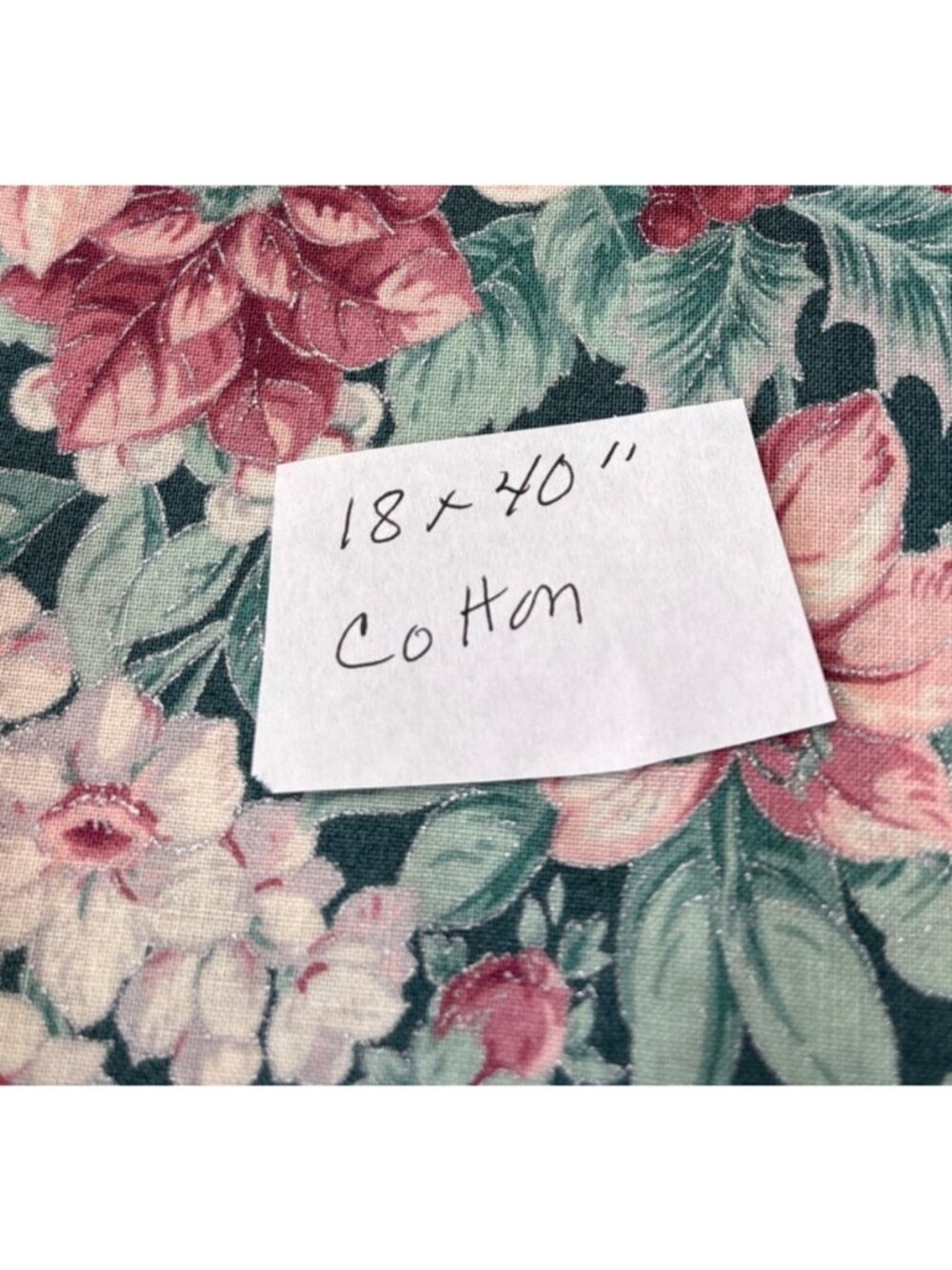 Floral Cotton Fabric 18x40" Green Pink Roses Sewing Quilting Material - Picture 2 of 11